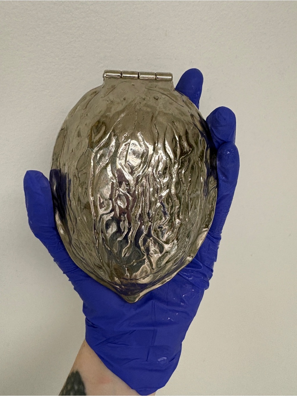 Silver Walnut Shaped Hinged Nutcracker Box MCM